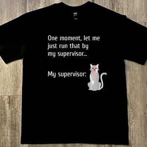 Women's Black Graphic Tee - 'My Supervisor' Cat Design